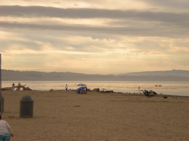 Capitola CA beach and mountains